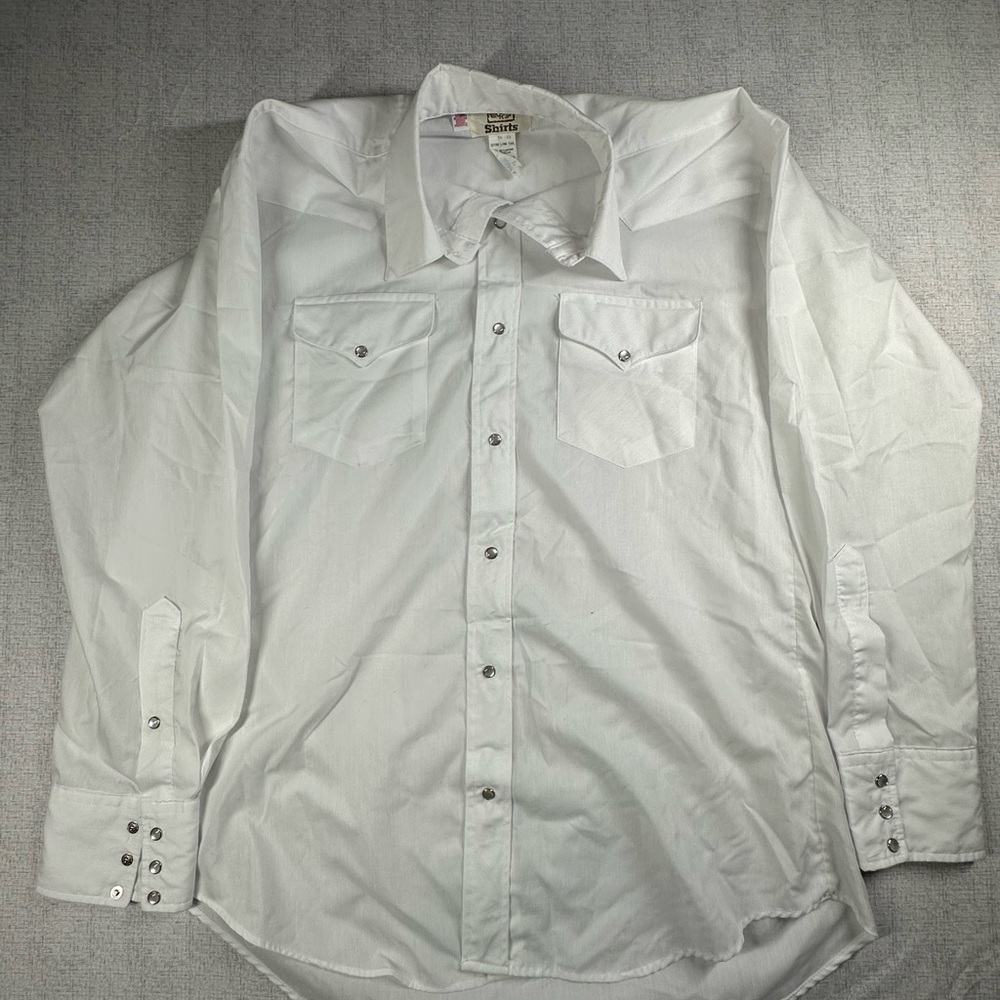 Vintage Wrangler Men's White Button Down Shirt